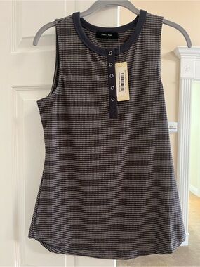 Doe & Rae Navy Micro-Striped Henley Tank